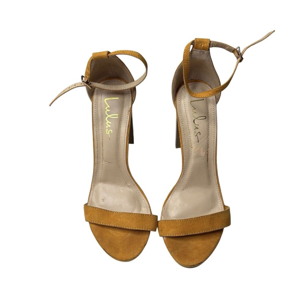 Lulus TAYLOR Mustard Yellow Suede Chunky 4” High Heels Shoes  Womens Size 9